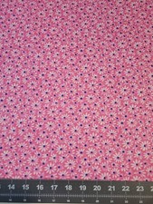 White Daisies With Blue Centers On Pink Cotton Quilt Craft Fabric 2 Yards