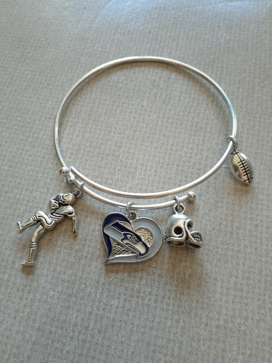 NFL Seattle Seahawks Heart Charm Bracelet Jewelry Football Helmet Player  Tibetan