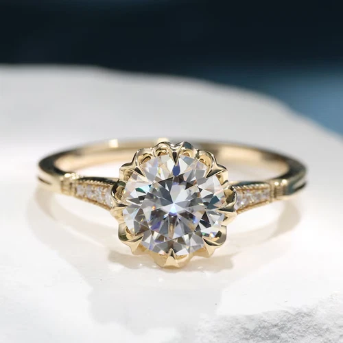 2 CT Round Simulated Diamond Elegant Engagement Ring 14K Yellow Gold Over Silver