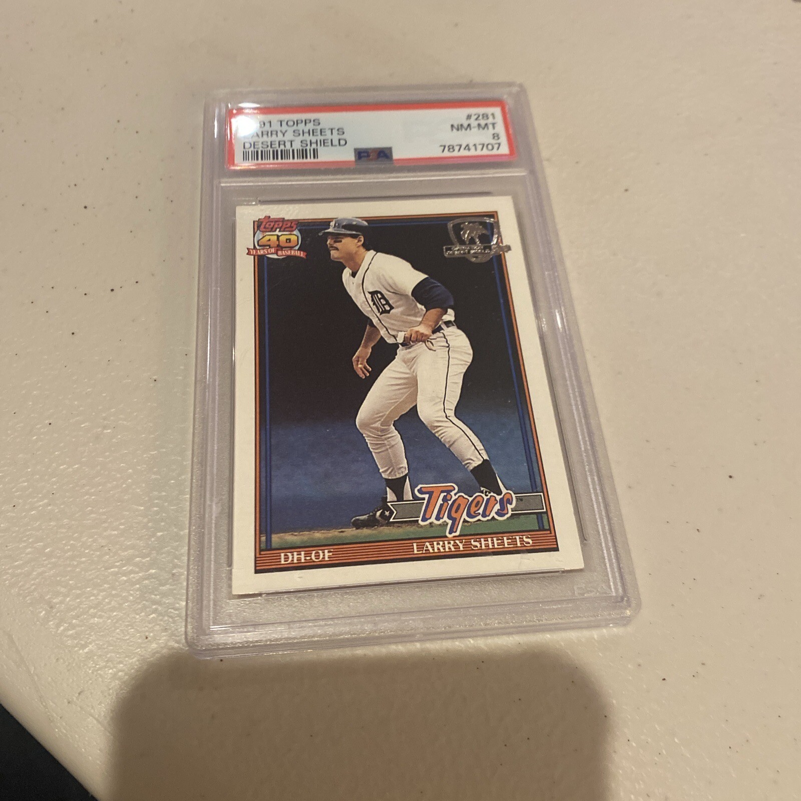 1991 Topps Desert Shield #281 LARRY SHEETS PSA 8 TIGERS