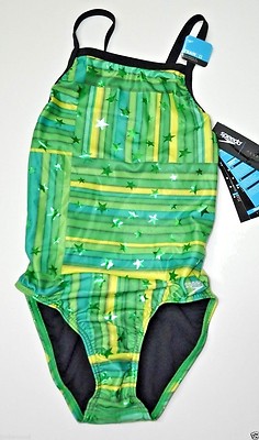 Speedo swimsuit one-piece Performance Racing Green Youth 6/22 Train Tech New $66