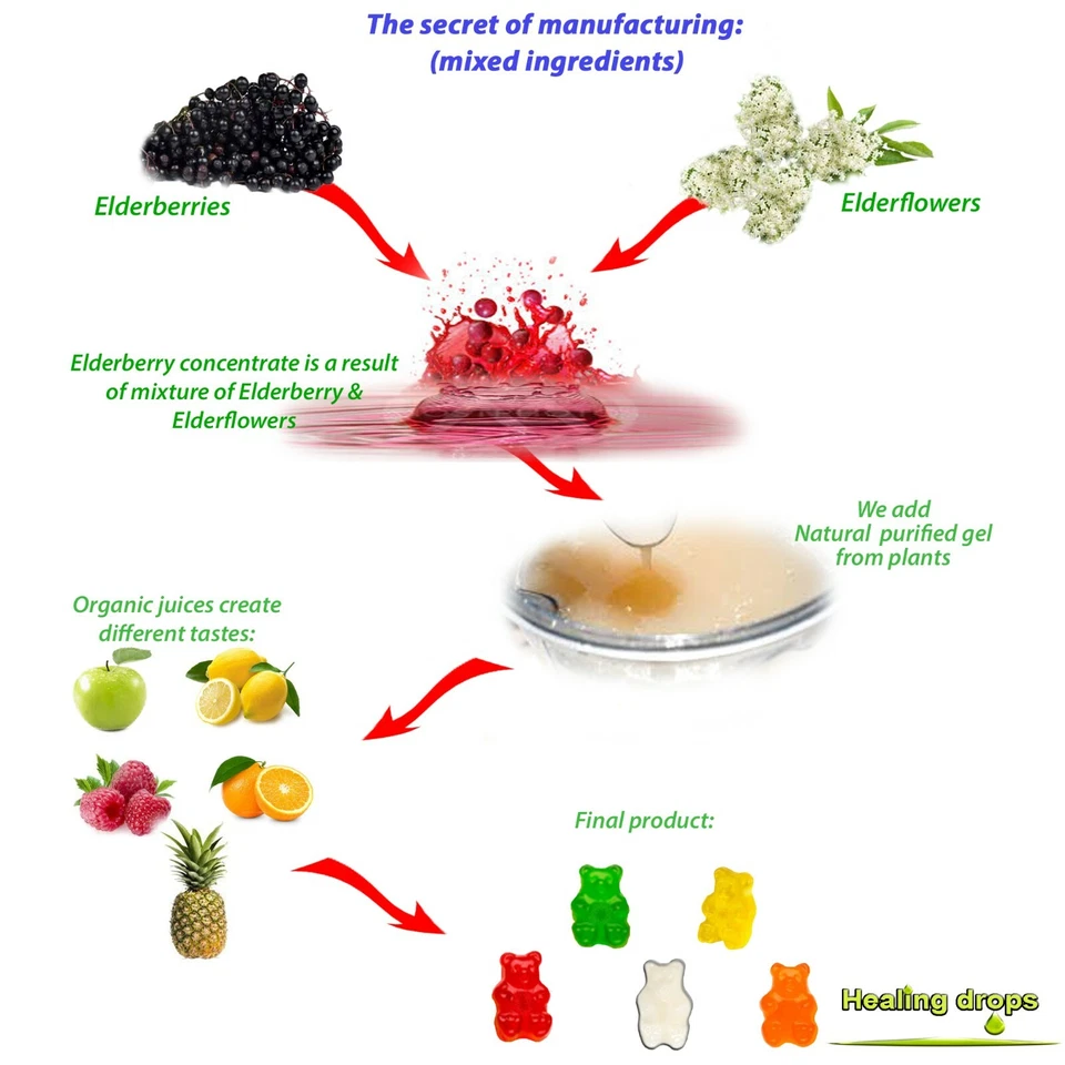 (Paquete de 2) Gomitas de saúco con vitamina C, D de zinc - Gomitas de saúco Sambucus Foto 4 de 4