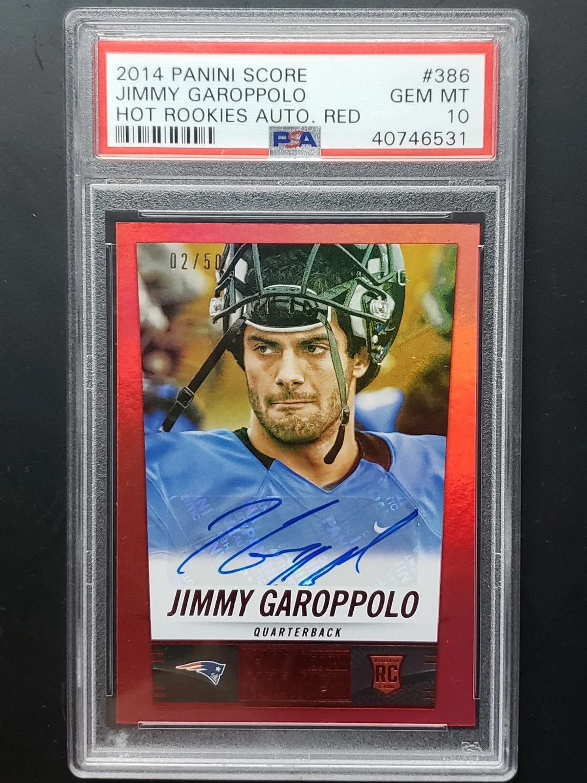 Jimmy Garoppolo Panini Score #386 Hot Rookies Autograph Red