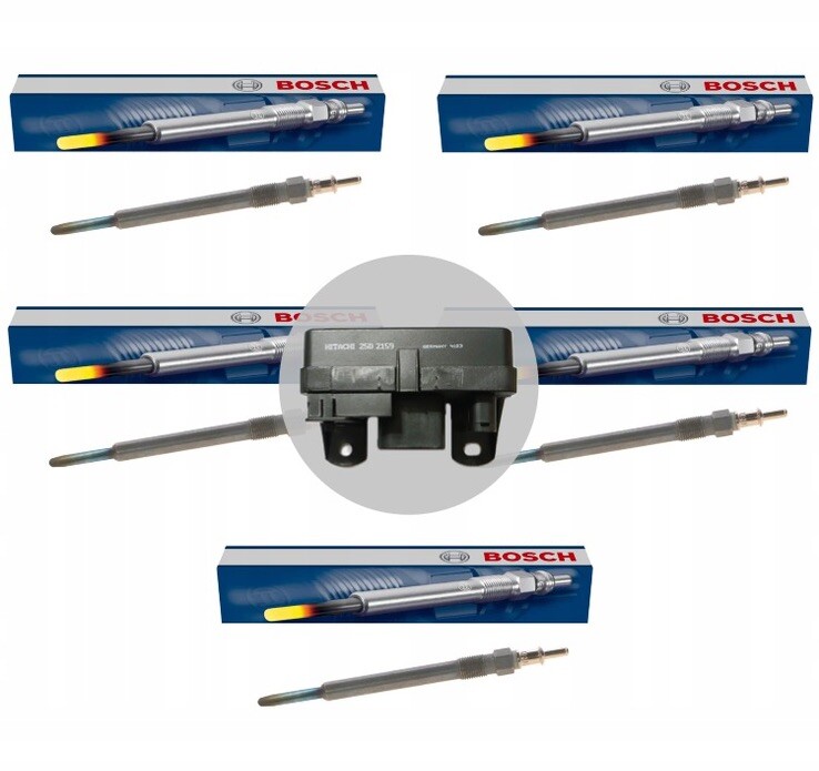  SET  5 Bosch Glowplugs 0250202142/ Hitachi Glowplug Relay 6489000000