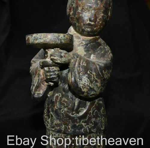 13.6" Old Chinese Bronze Ware Dynasty Palace little girl Hold candlestick Statue - Bild 3 von 11