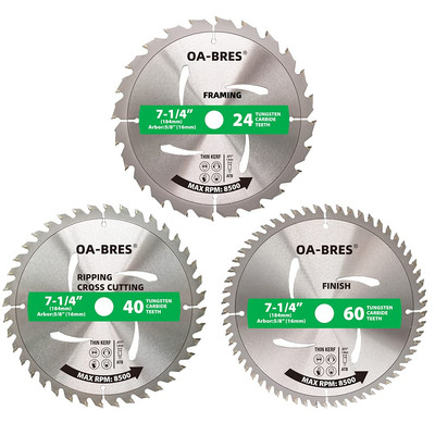 3Pack Combo 7-1/4 Inch Circular Saw Blades with 5/8'' Arbor, TCT ATB 24T Framing,