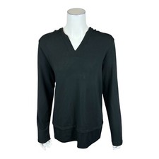 Cuddl Duds Ultra Comfort Hooded Tunic with Rib Detail Solid Black Medium Size