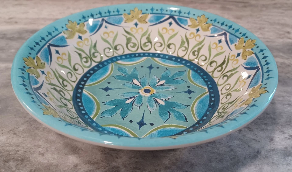 Juego de 4 cuencos florales con hojas azul melamina boho living 7 1/2" Foto 3 de 4