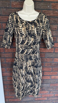 Animal Print Half Sleeve Dress Medium Body Control Stretch Midi Flatter Sheath