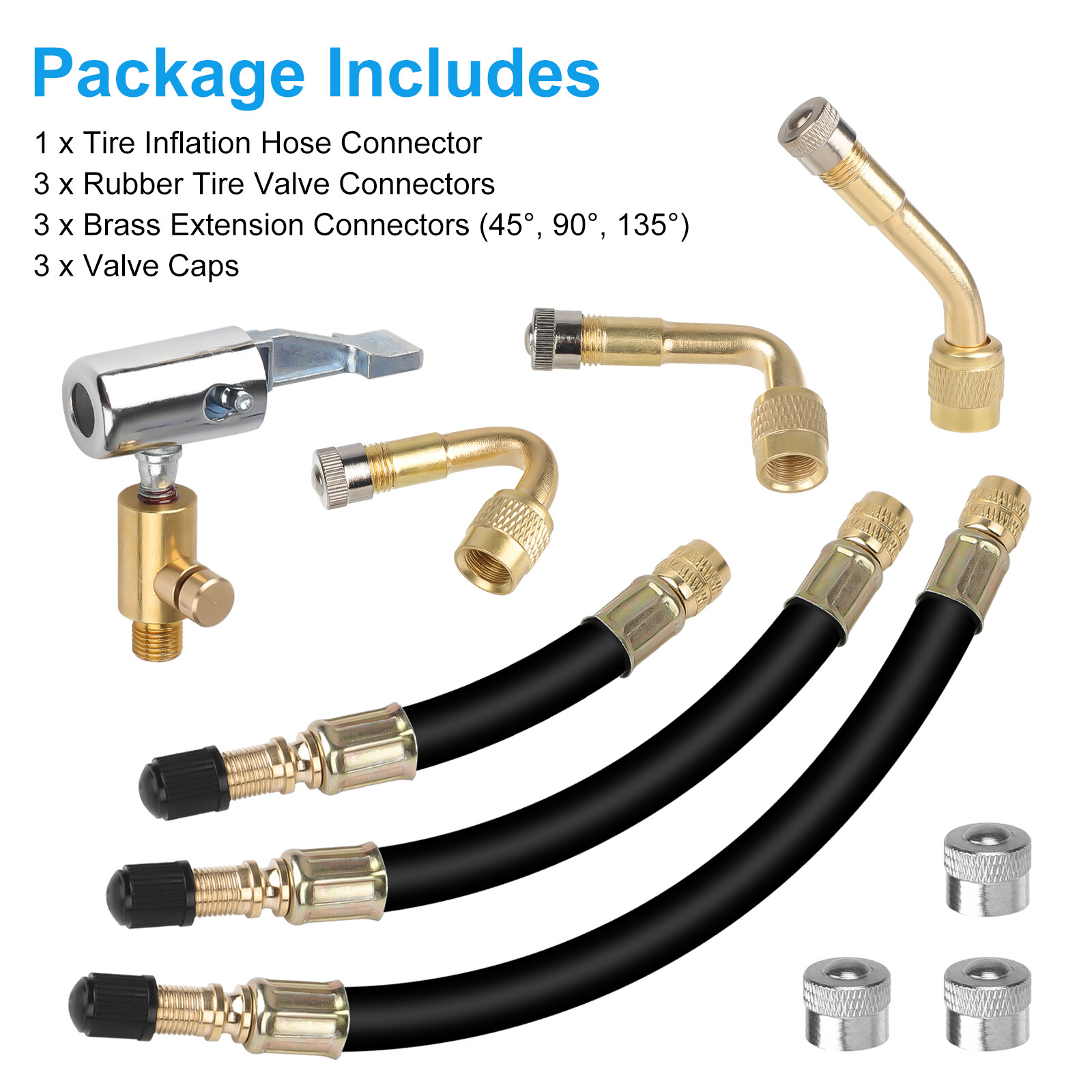 10pcs Flexible Tire Valve Extensions 45&deg; 90&deg; 135&deg; Angled Hose Stem Extender Set
