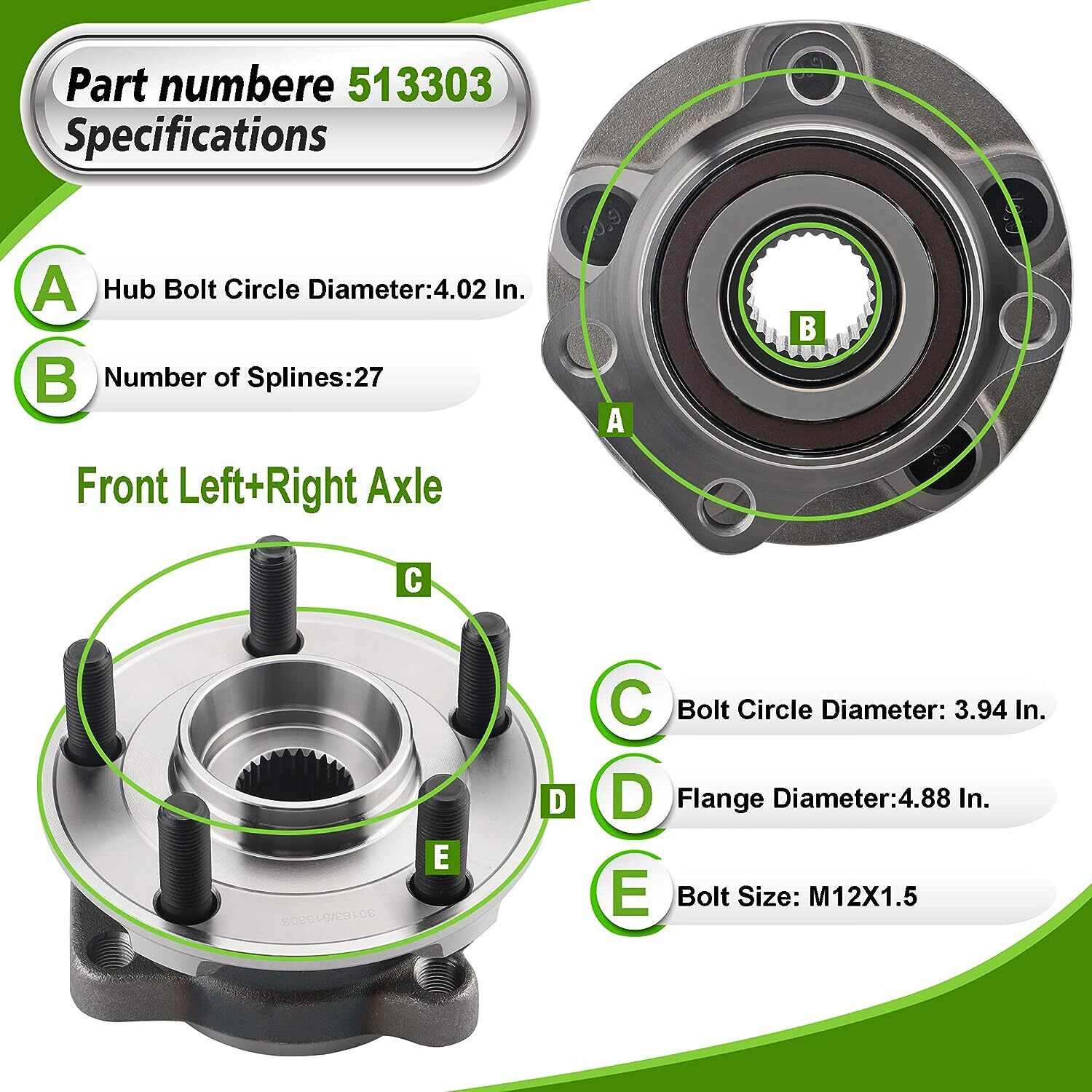 Front Wheel Hub Bearing for Subaru Impreza XV Crosstrek WRX 20092014