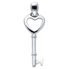 14K White Gold Key to My Heart Pendant For Necklace or Chain