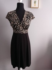 Animal Print Dress Women Enfocus studio Size 10 pull on soft simple VNeck New