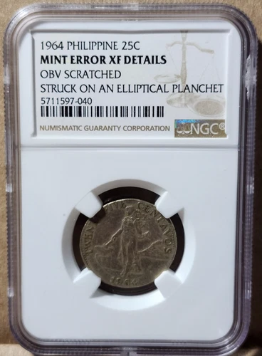 1964 Philippine 25C Mint Error NGC XF Details
