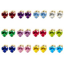 Genuine 14k Yellow Gold CZ 5mm Heart Birthstone Screwback Safety Earring Studs