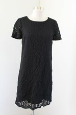 J Crew Black Lace Shift Dress with Scalloped Hem Size 2 Short Sleeve H5408