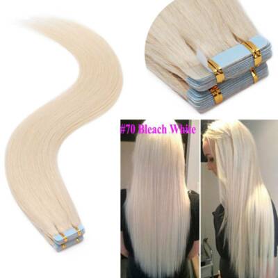 Invisible Tape In Human Hair Extensions Full Head Skin Weft Blonde Thick Glue US
