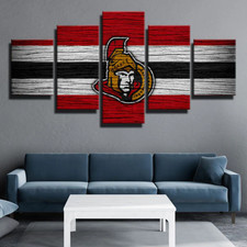 NHL Hockey Sports Team Ottawa Senators Stripe Logo 5 Piece Panel Canvas Wall Art