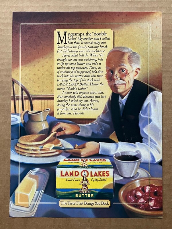 1989 Land O Lakes Butter "My grampa, the double Laker." Print Ad 7 7/8"x10 3/4"