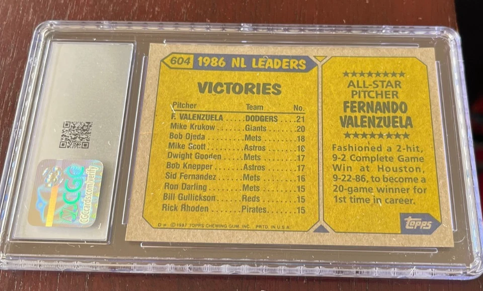 1987 Topps All Star Fernando Valenzuela #604 CGC 8.5 - Image 2 of 2
