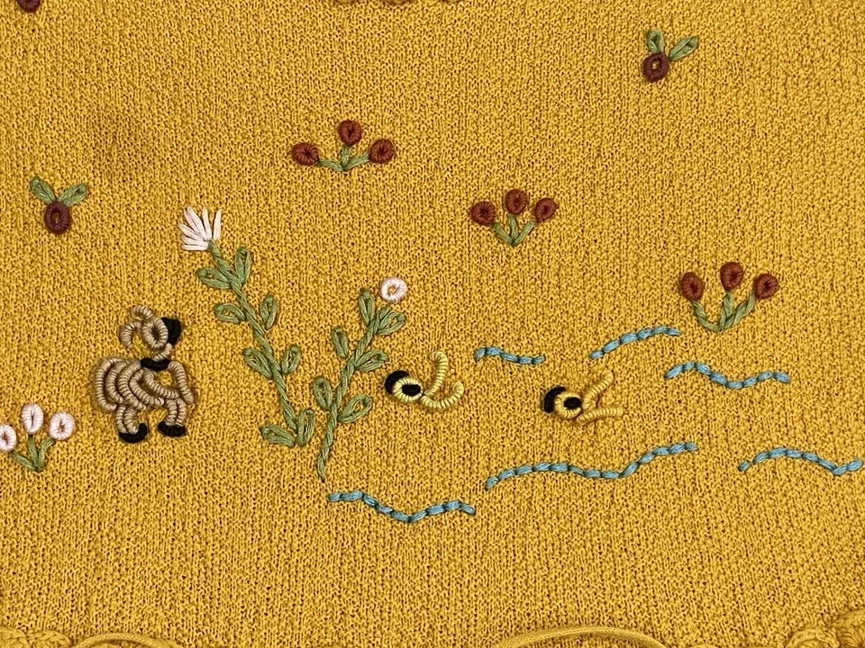 BETSEY JOHNSON Yellow Gold Floral Embroidered Knit Babydoll Dress Sz XS Y2K VTG - Image 4 of 4