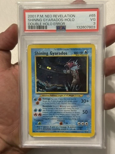 2001 P.M. Neo Revelation Shining Gyarados #65 Double Holo Error PSA 3