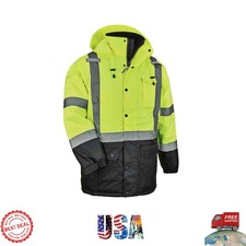 Lime Reflective Winter Safety Parka - ANSI Class 3 Insulated Jacket, Size Large