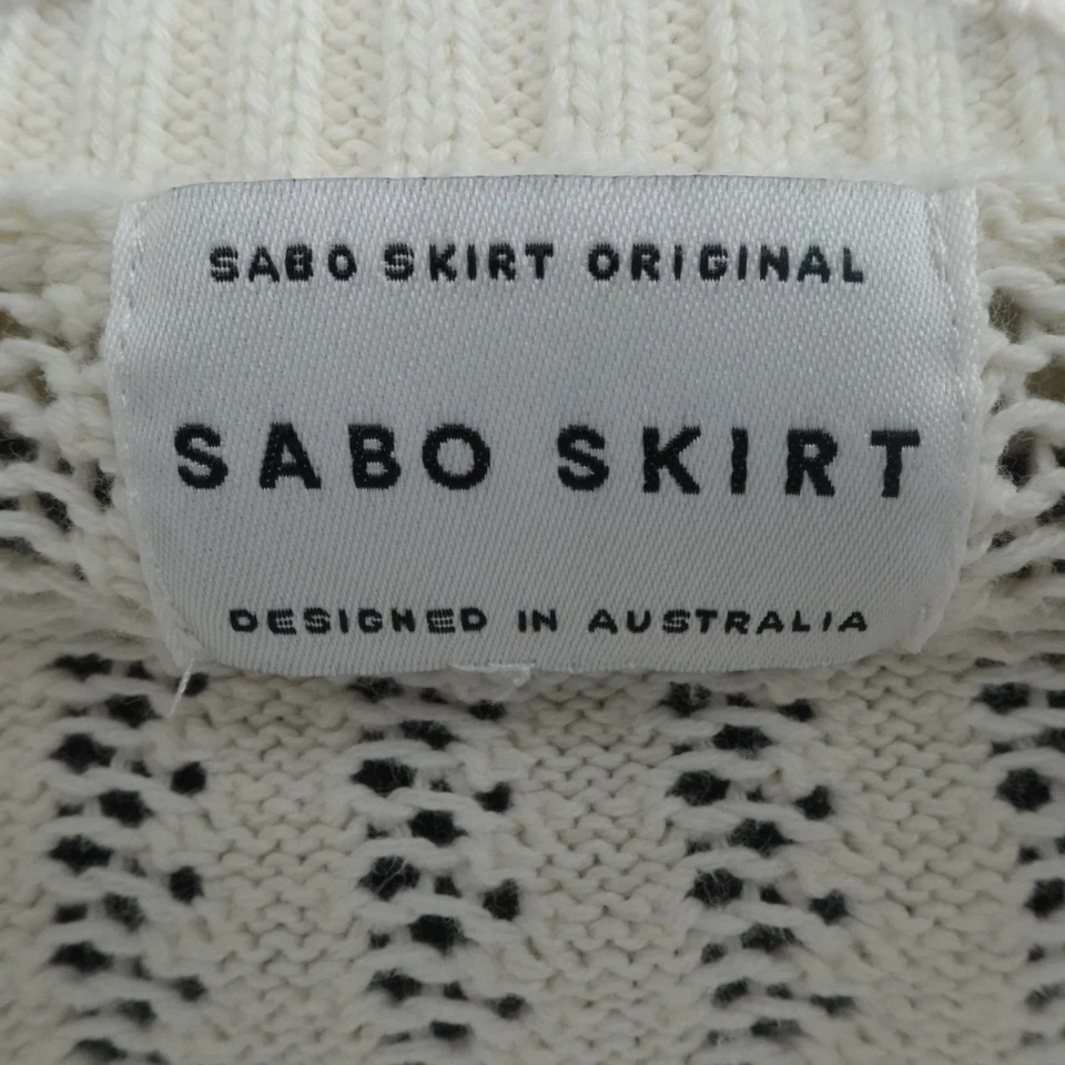 Sabo Falda Suéter Mujer Grande Crema Tejido Abierto Cuello en V Costero Elegante Preppy Foto 3 de 4