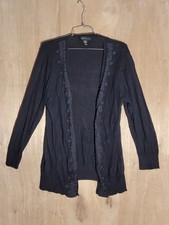 Cable  Gauge Black Open Front Cardigan Sweater XL Ruffle Trim Cotton Model