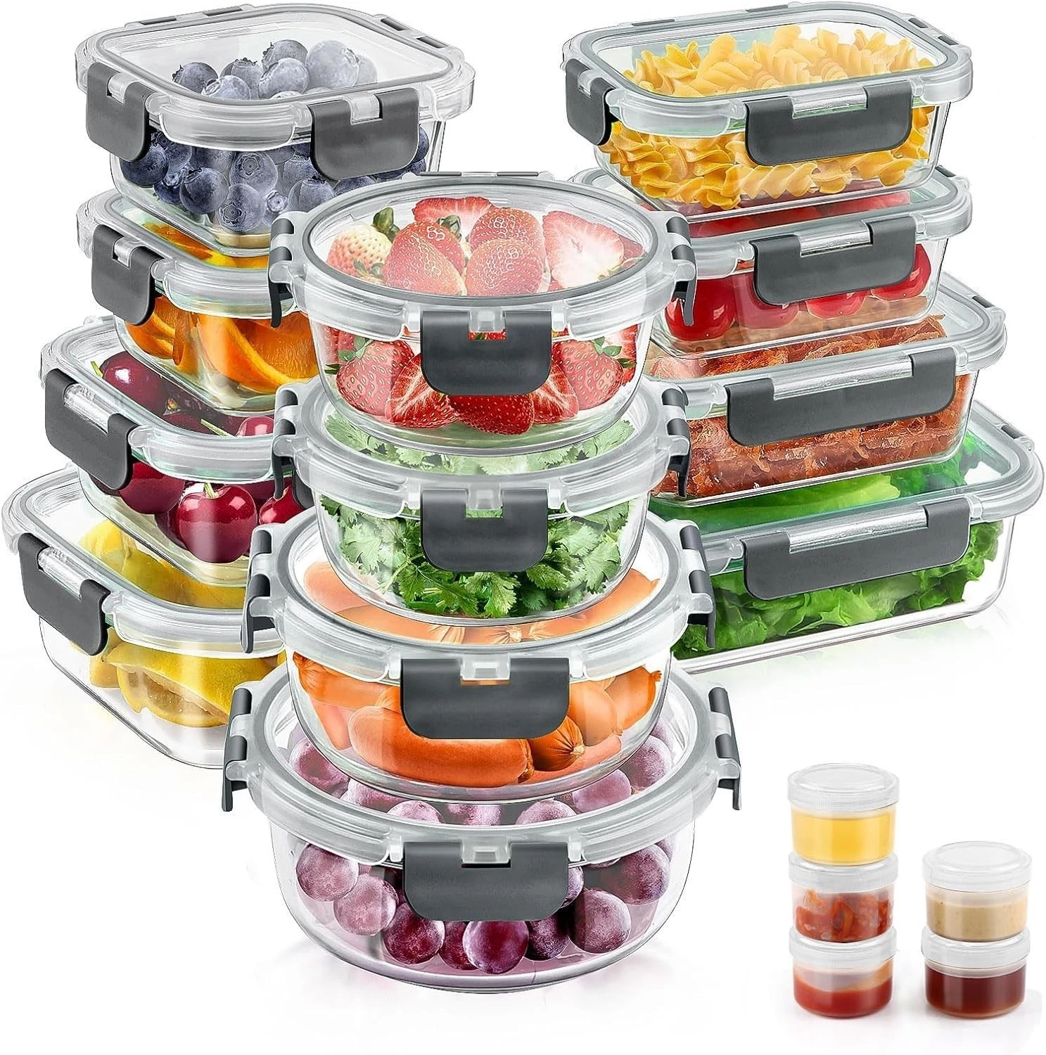 34pcs Glass Food Storage Containers W/ Lids Set Airtight Glass Meal Prep