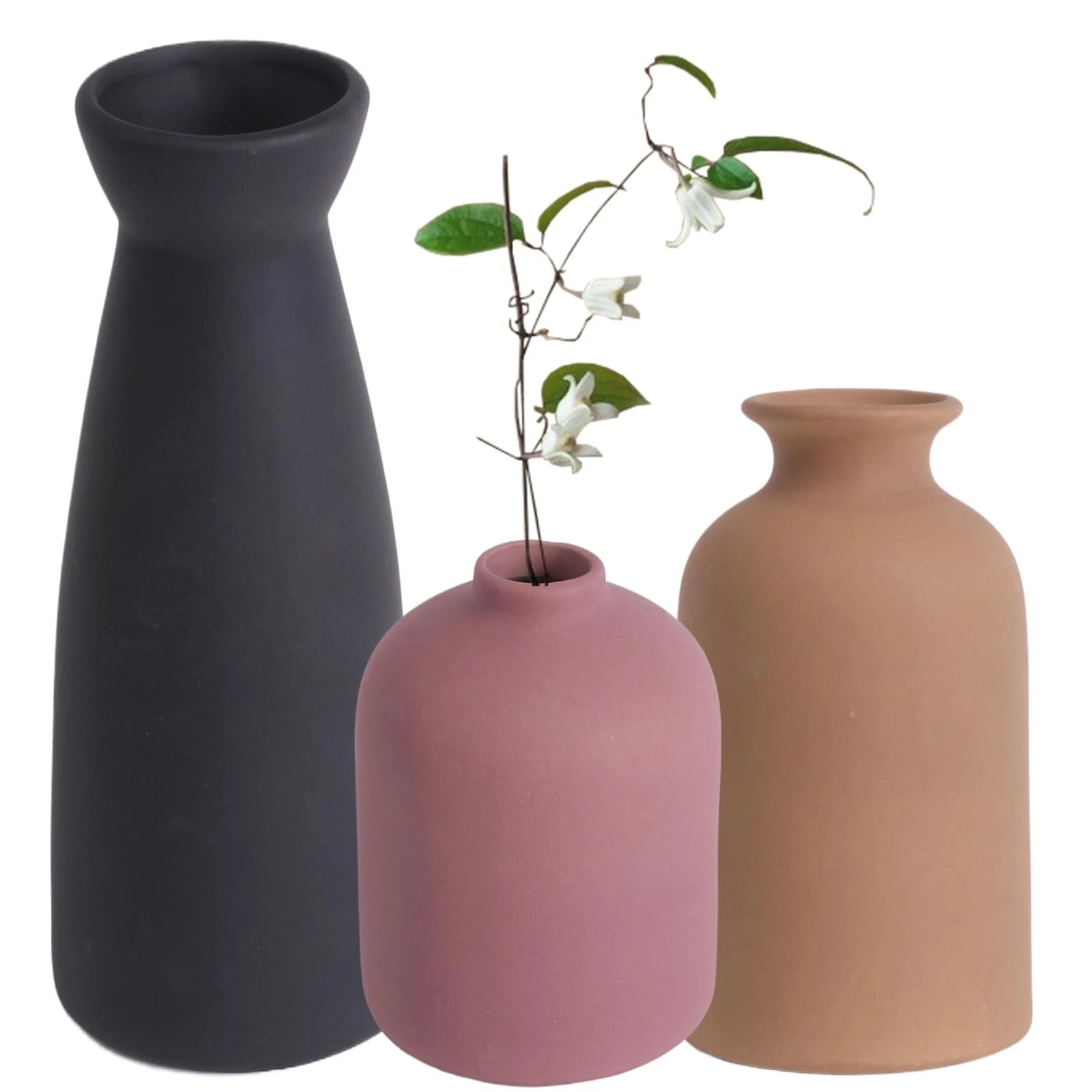 Ceramic Vase Set of 3, Rustic Modern Brown Vases for Bouquet, Fresh or Dried ...
