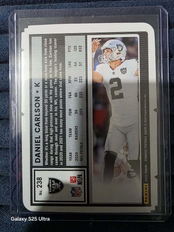 2025 Donruss Football 238 Daniel Carlson Black Die Cut 1of1 - Image 2 of 2