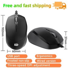 Wired USB Mouse Black Optical 1600 DPI Ergonomic Computer Mice for PC Laptop