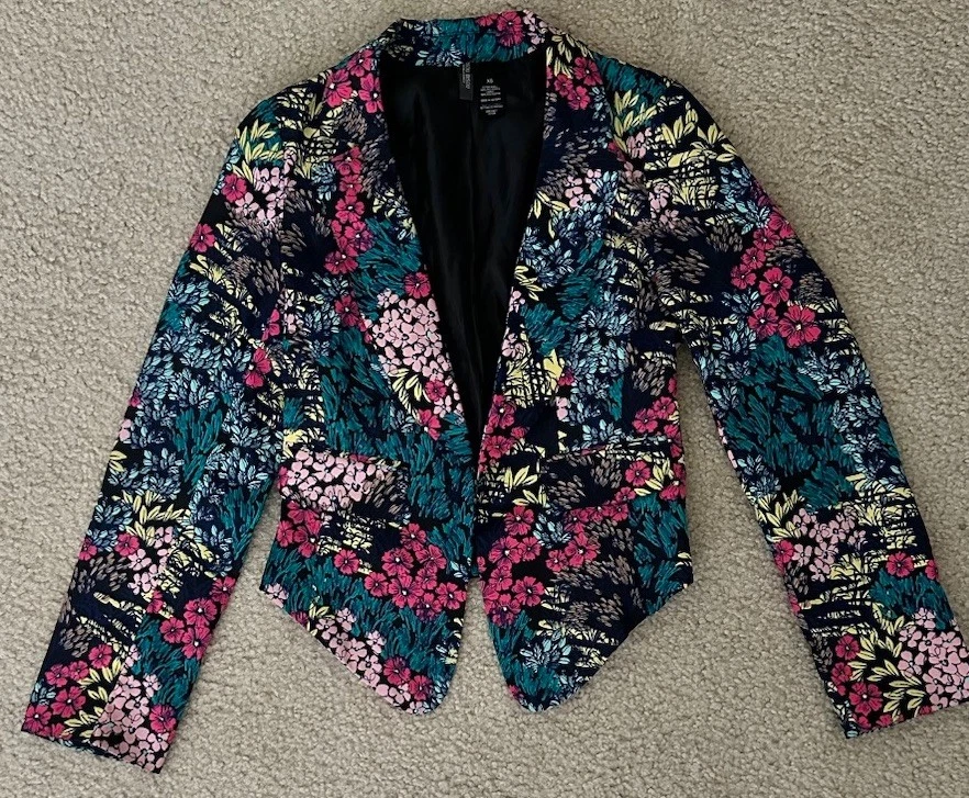 Bisou Bisou Patrón Floral Manga Larga Chaleco Cárdigan Negocios Informal Talla XS Foto 3 de 4