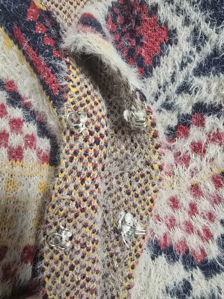 Cárdigan Suéter Chelsea & Violeta Geo Pestañas Manga Campana Boho Azteca XS Foto 4 de 4