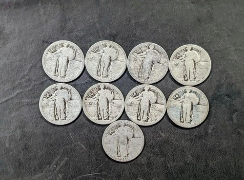 Lot of 10 Standing Liberty Silver Quarters 1917–1930 90% Silver VG/F Original