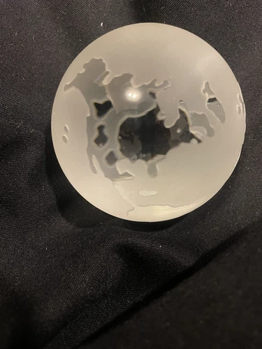 Vintage Etched Tiffany & Co Clear Frosted Glass Crystal World Globe Paperweight