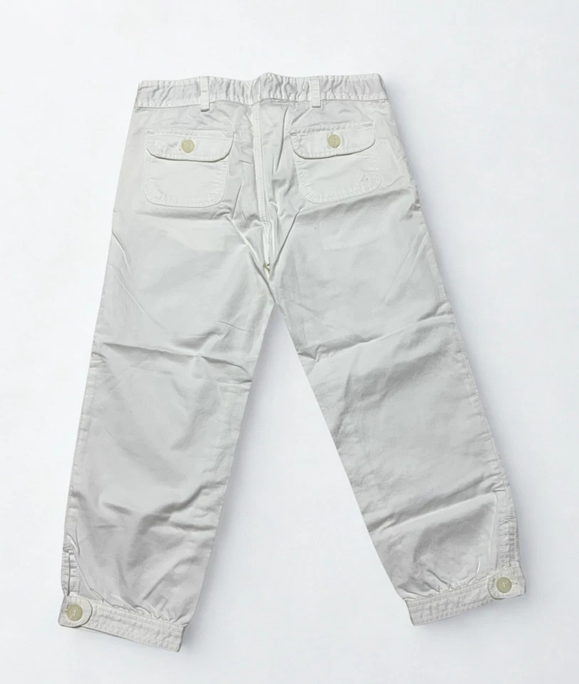 Calça Bonpoint Feminina Branca 8A Elástica Cintura Botão Bainha Calças Casuais Nova Com Etiqueta - Imagem 2 de 4