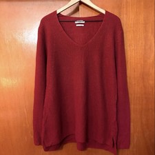 Vince Cashmere Rib V-Neck Tunic Sweater Deep Red Size Large