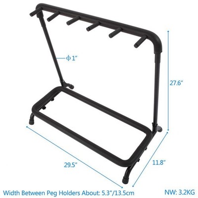 Round Tube Folding Multiple Guitar Holder Rack Stand Holds up to 5 Guitars