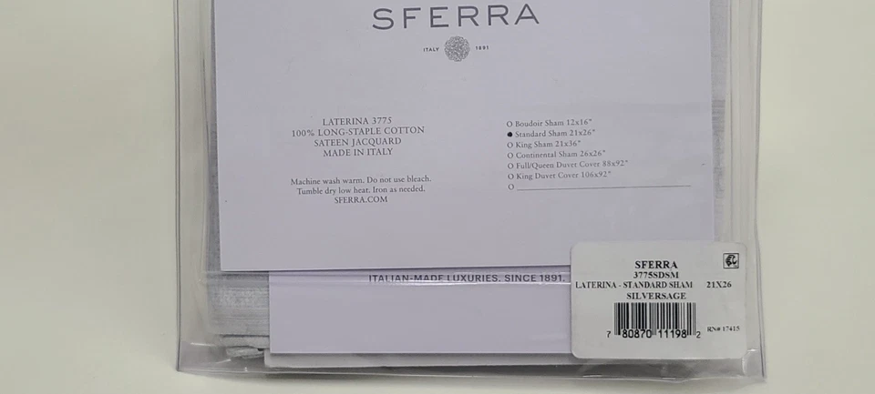 Sferra Laterina Standard Sham Серебристый Хлопок Сатин Жаккард Сделано в Италии - Изображение 3 из 4