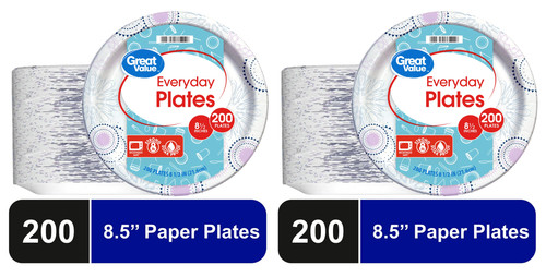 Great Value Everyday Disposable Paper Plates, 8.5", 400 Count