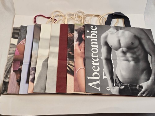10 Abercrombie &Fitch Authentic Empty Paper Shopping Bag (12"x9"x5.5")
