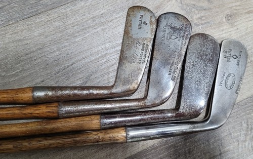 4 putters de golf antiguos vintage hechos en Escocia con eje de madera de nogal mitra London - Imagen 10 de 10