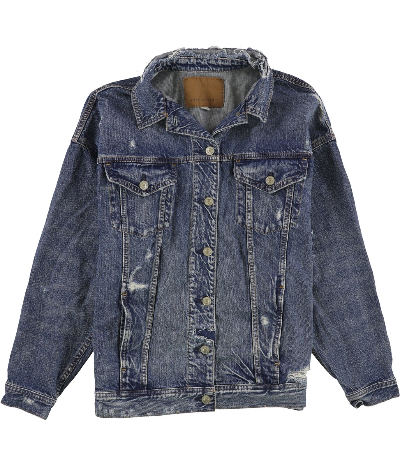 Мужская джинсовая куртка American Eagle с потертостями синяя Маленькая 6890₽