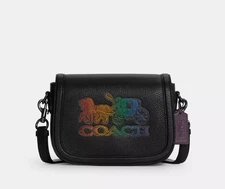 Coach Saddle Bag With Horse Carriage Black Rainbow Leather Crossbody Bag C6804