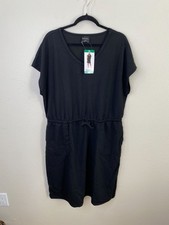 32 Degrees Cool Womens Black Short Sleeve V-Neck Drawstring Waist Dress XL NEW