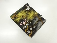 21724# JAPANESE KIMONO / ANTIQUE NAGOYA OBI / WOVEN PINE & UME