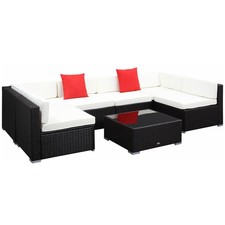 7 Piece Outdoor Patio Furniture Set Wicker Rattan Sectional Sofa with Tea Table