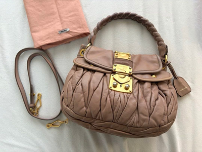Miu Miu Matelasse 2Way Handbag Pink Beige Leather 2Way Shoulder
